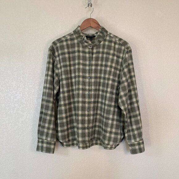 Banana Republic Factory Ruffle-Neck Wool-Blend Flannel Shirt - Like New - Picture 1 of 7